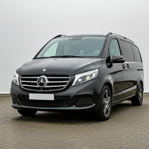 Exterior of a black Mercedes V-Class van